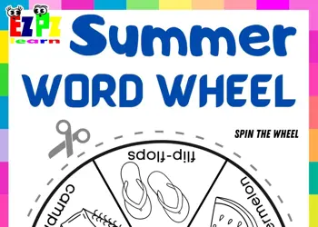 Summer and Beach Coloring Word Wheel No2 Free PDF Download